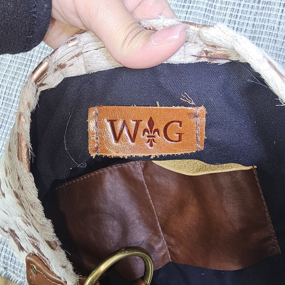 Wild Goose Cowhide Leather Shoulder Bag Purse White Rose Gold Speckled Cowgirl - Picture 6 of 11